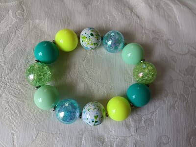 Bracelet - Shades of Yellow and Green Beaded Stretch Bracelet - image1